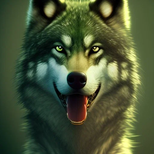 Green Wolf, red eyes, 8K, cinematic lighting, sharp focus, masterpiece, expert