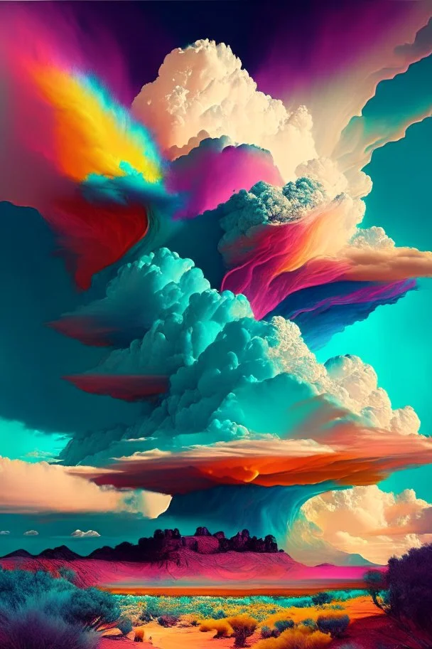 Phantasy landscape with dramatic cloud in fiesta color