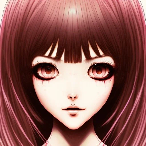 eyes everywhere, cute girl Junji Ito style, darkred tones,