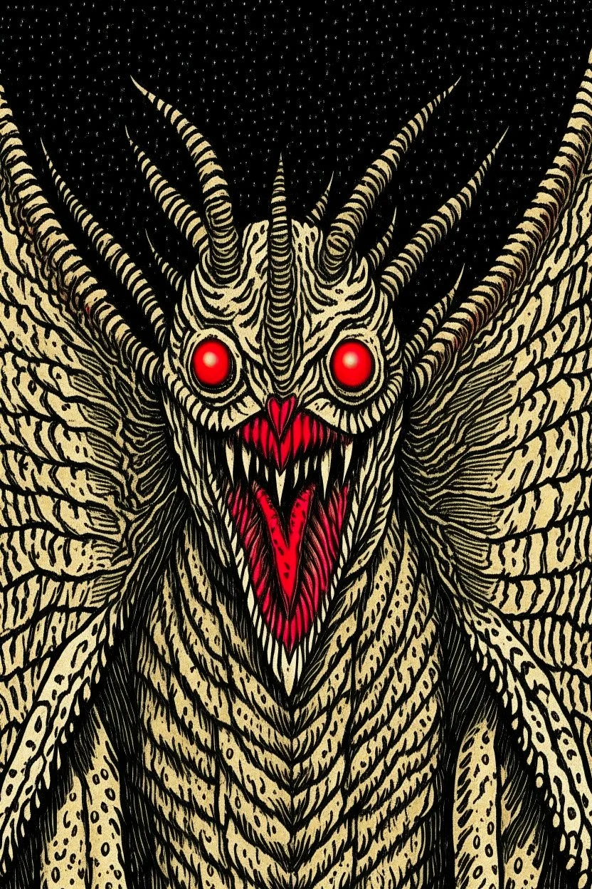 Moth / shark hybrid demon in the style of Berserk manga