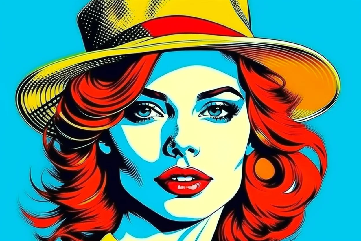 beautiful woman in hat in pop art style