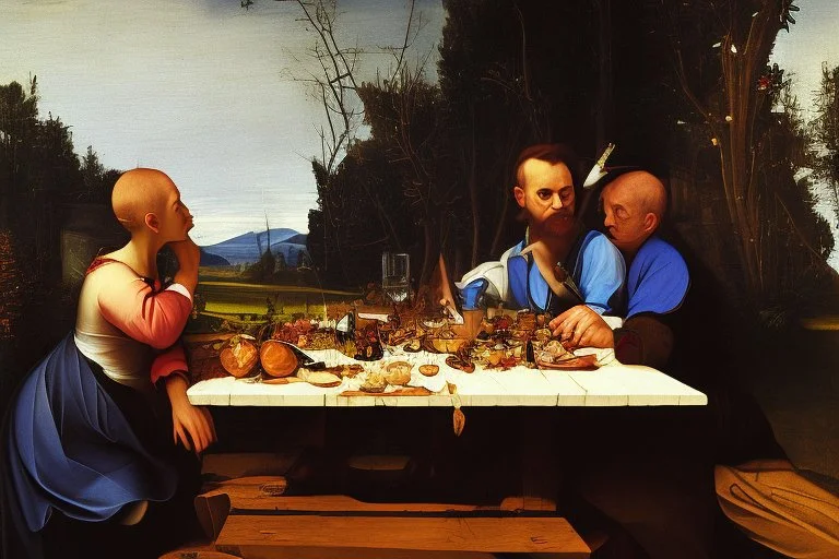 rapper smoking on picnic table by Caravaggio