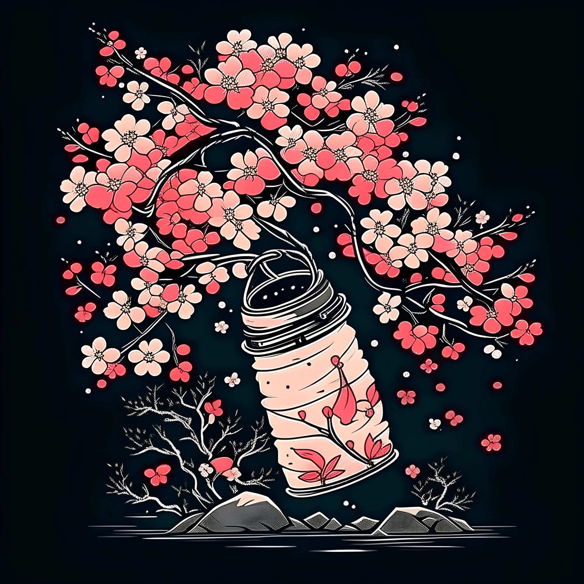 cherry blossom tree with punch bag hanging from it image for t-shirt print