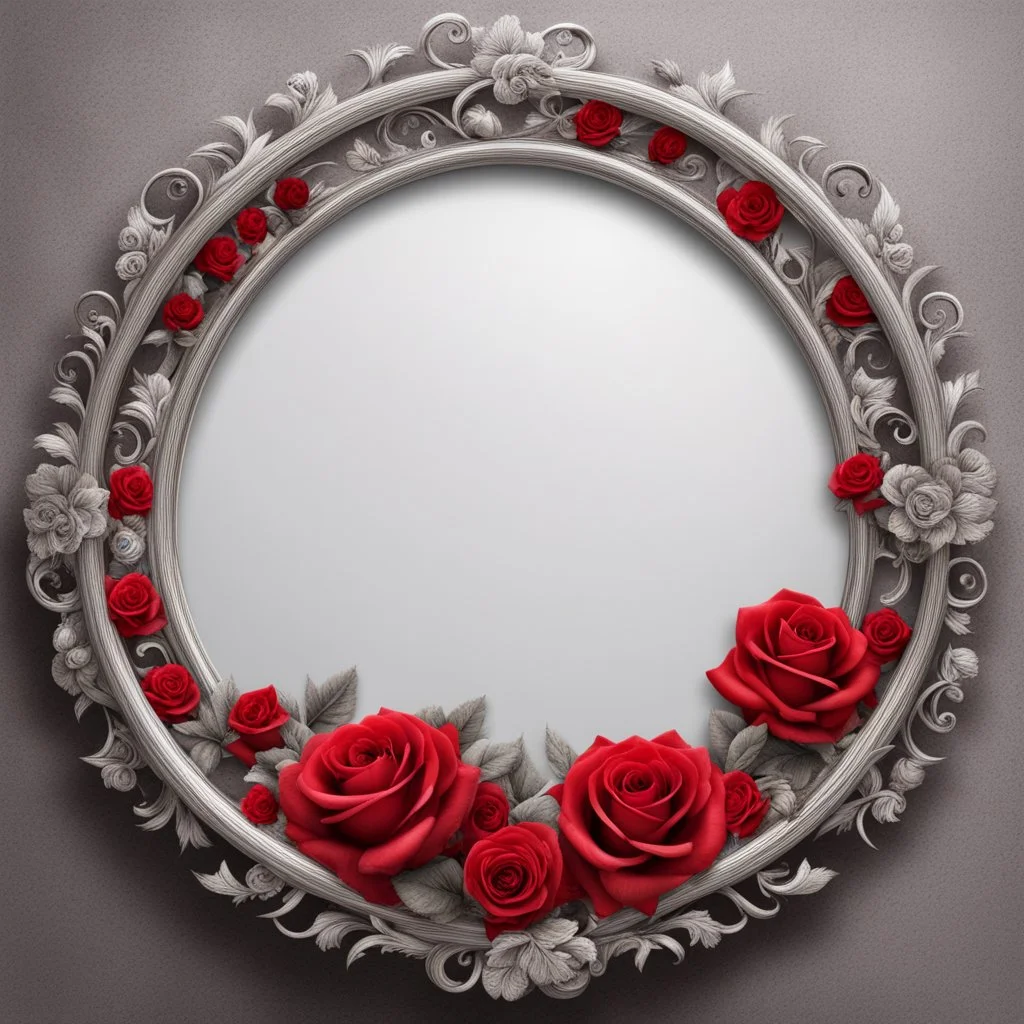 round silver frame with red and roses