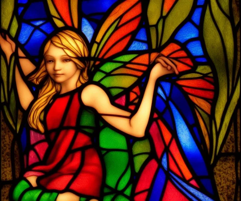 Midjourney, Stained glass fairy, global illumination