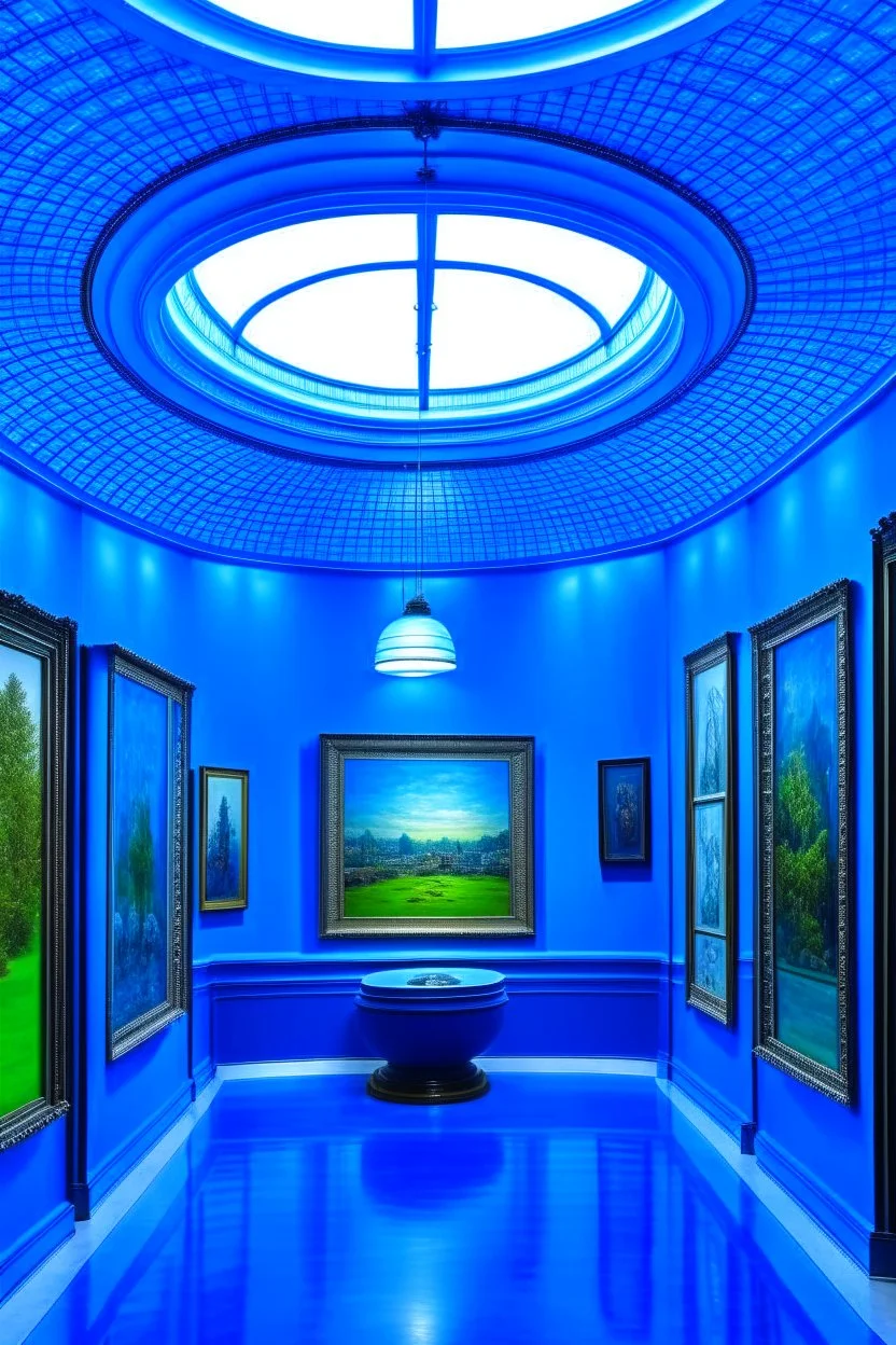 A museum for displaying paintings whose side walls are oval and made of blue glass