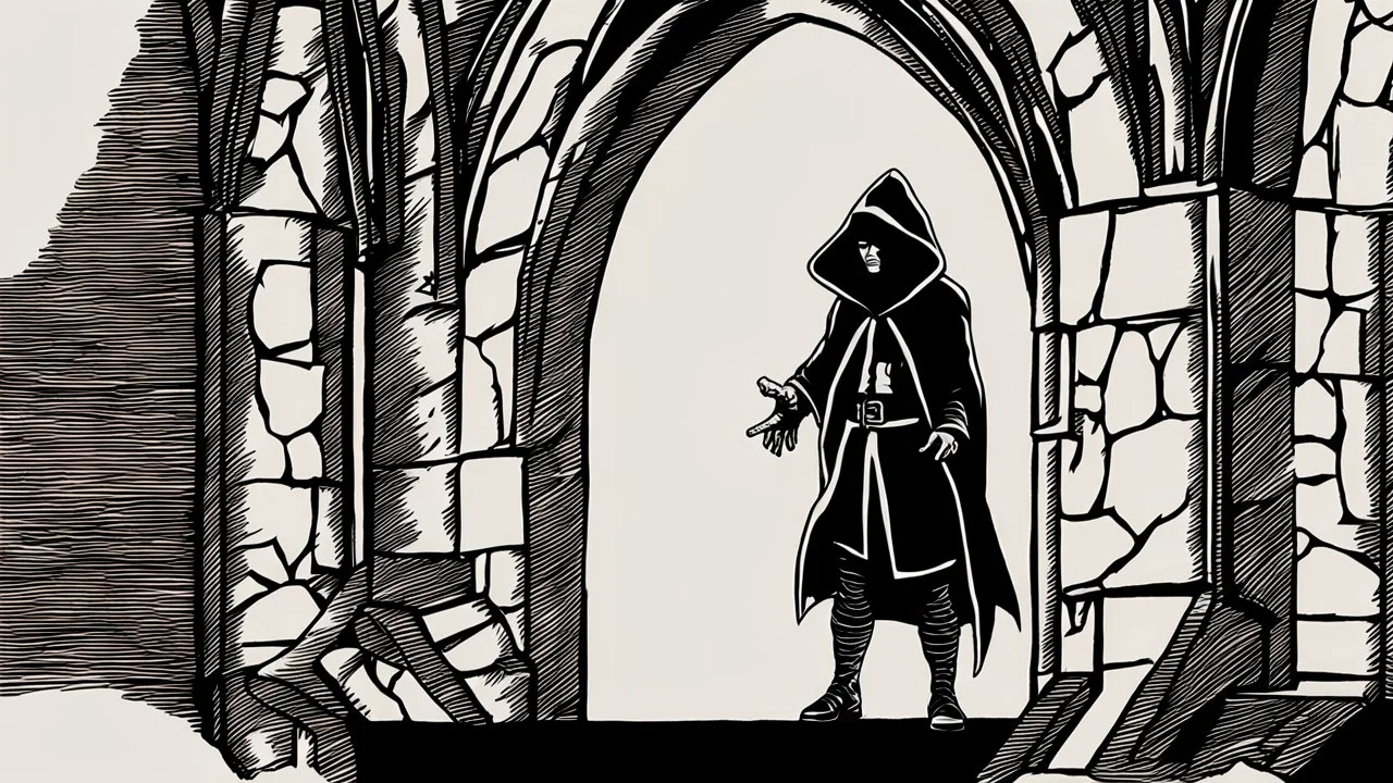 The hooded sorcerer in the castle tower