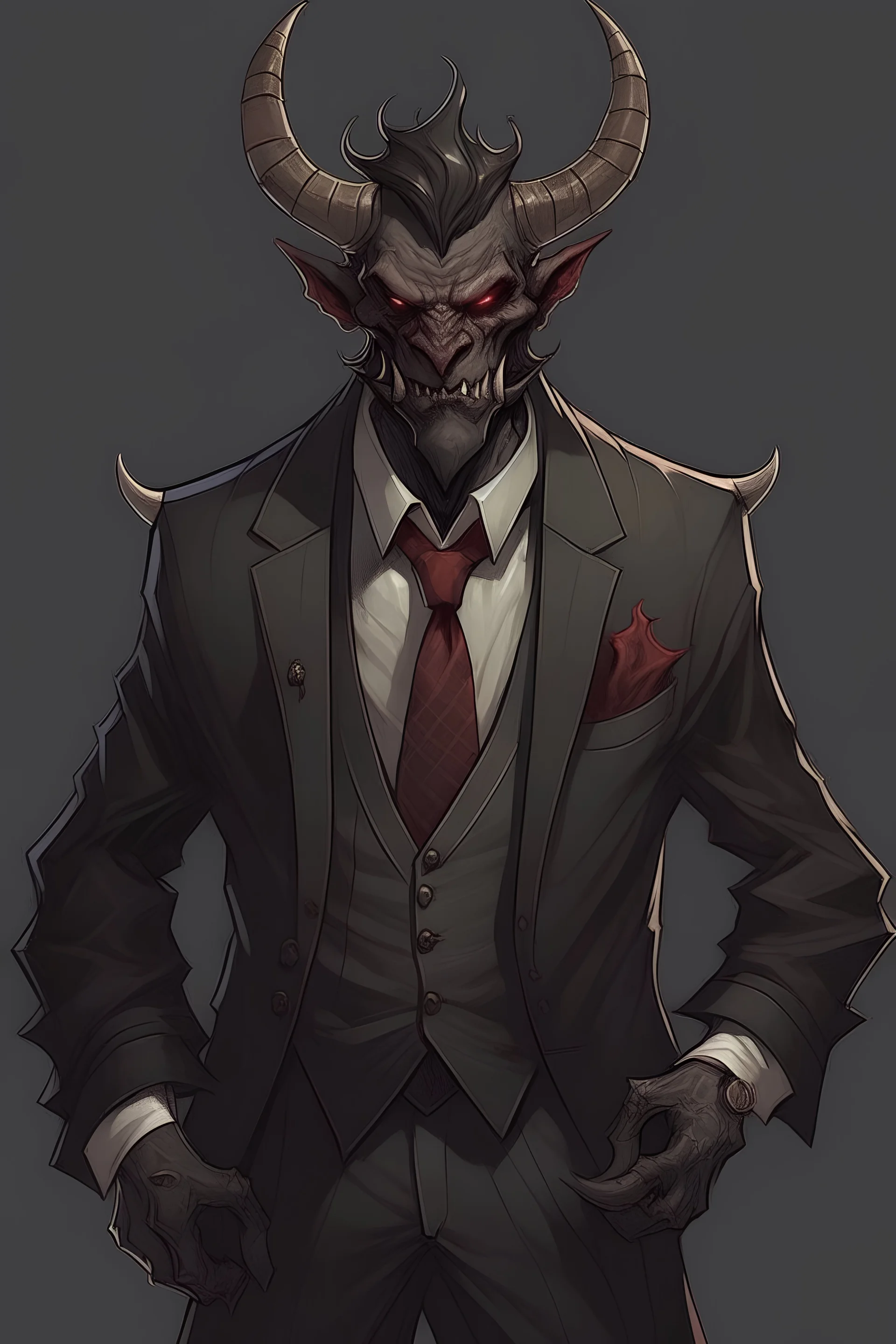 Half demon sorcerer wearing a three piece suit