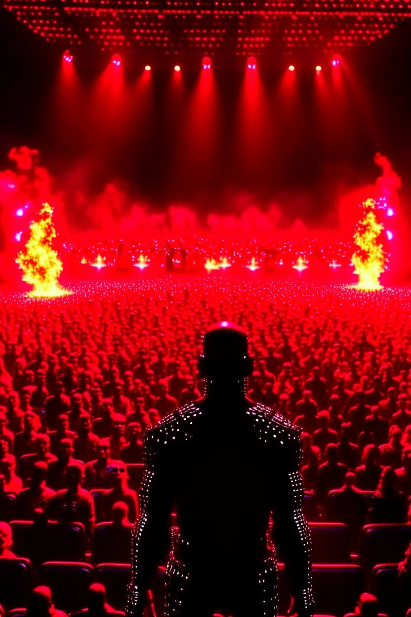 4K realistic, Terminator crowd at a rammstein concert, flames everywhere.