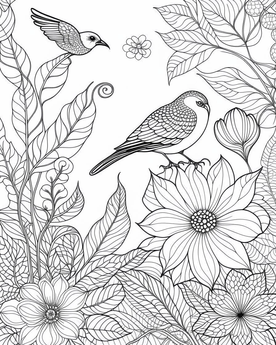 Finding Serenity in Flora and Fauna, coloring page.