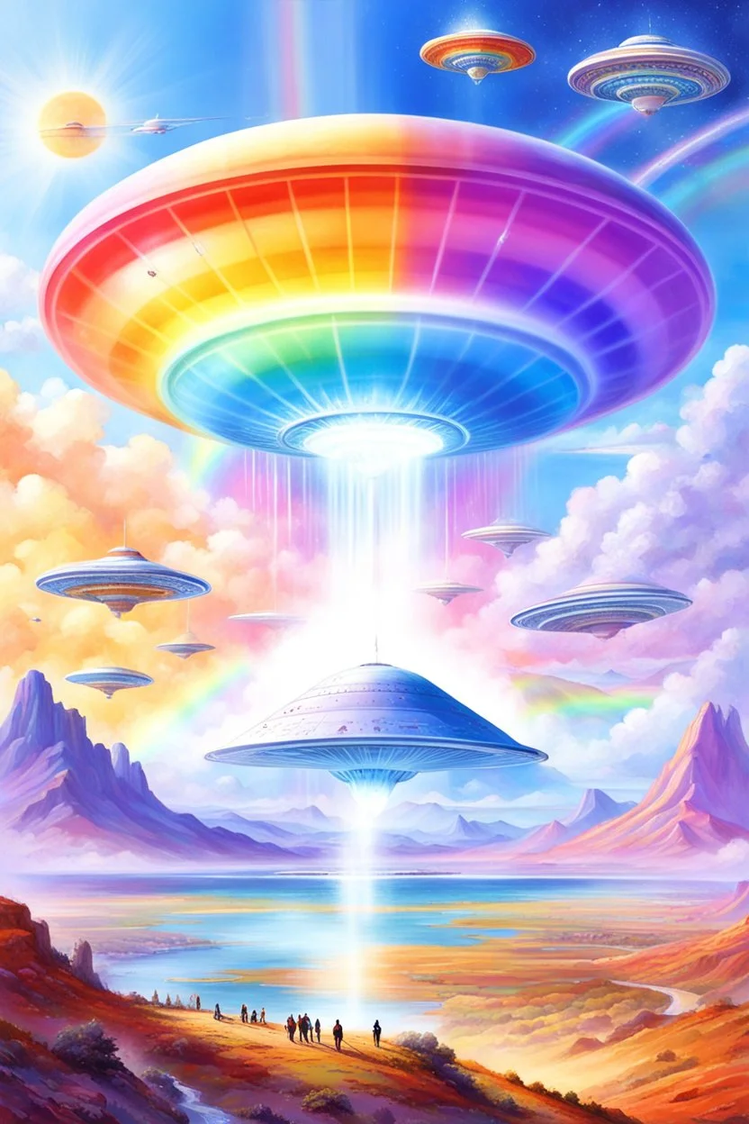 realist, high,rainbow commander, intergalactic beautifuls wjthe ufos rainbows,high contact, futuriste