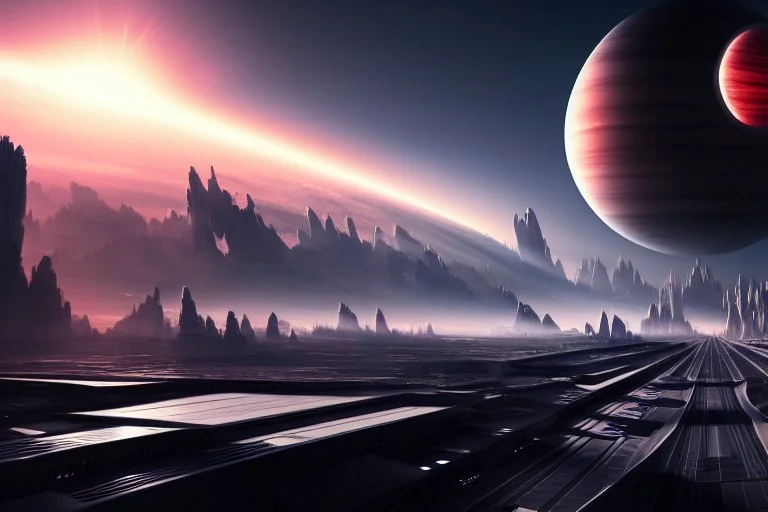 Epic futuristic street, exoplanet in the sky, sci-fi, concept art, ultra hd 4k