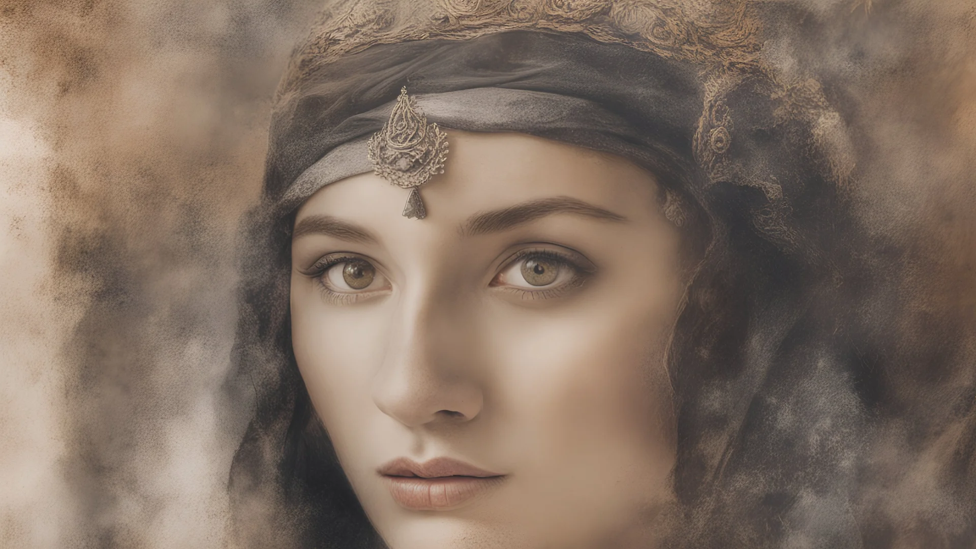 A beautiful Arab woman from ancient Arab Islamic history with a distinctive character