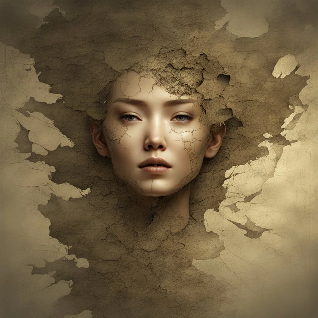 A face framed by cracks, Intricate detailed, centered face, elegant., by ruan jia, backlit , fantasy, cinematic