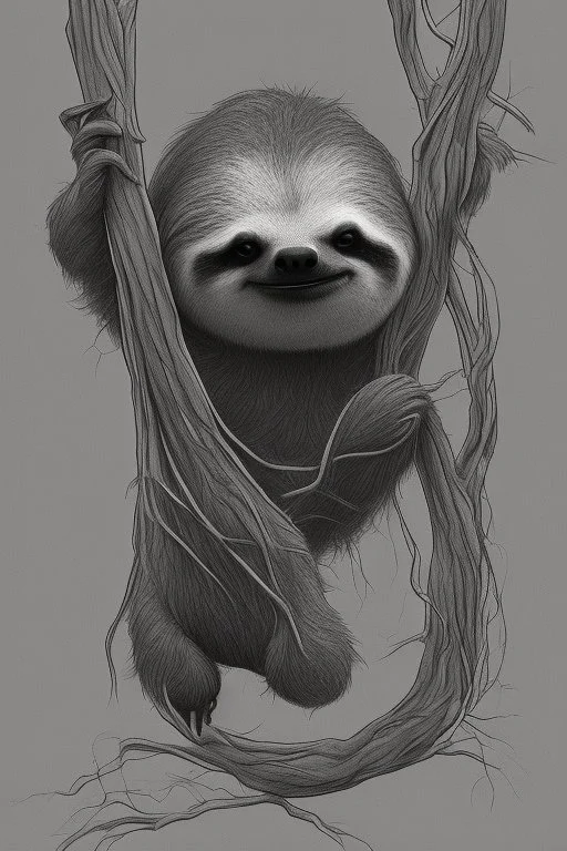 Simple sketch of Sloth hanging from tree