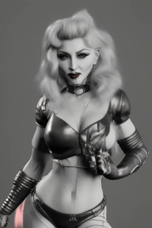 Madonna as evil woman in leather, voluptuous, film noir, dark