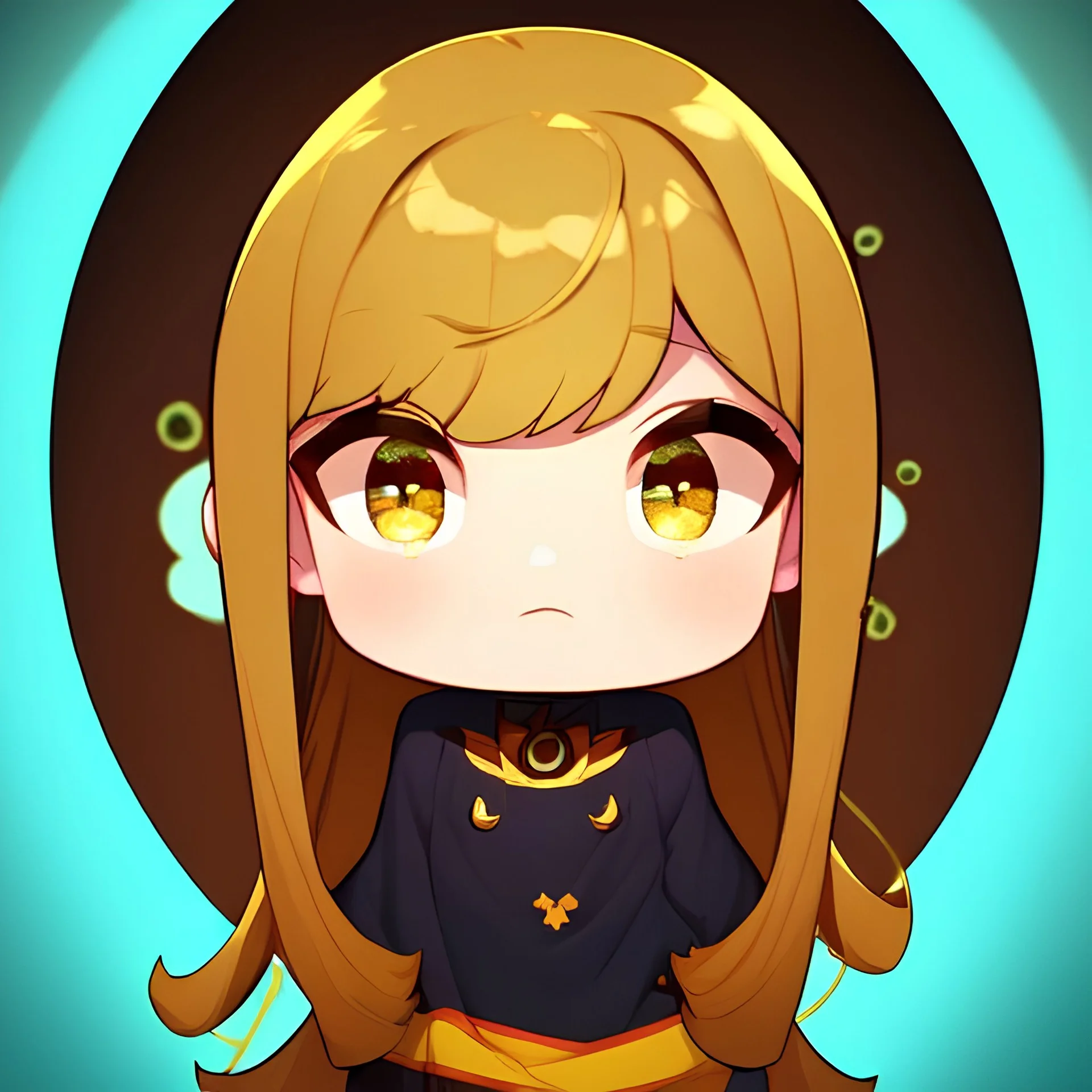 Clear focus, High resolution,a anime kid, roughline skecth, cute, cartoony style, brown long hair, yellow eyes, 1 yellow streak in hair, Half Chibi