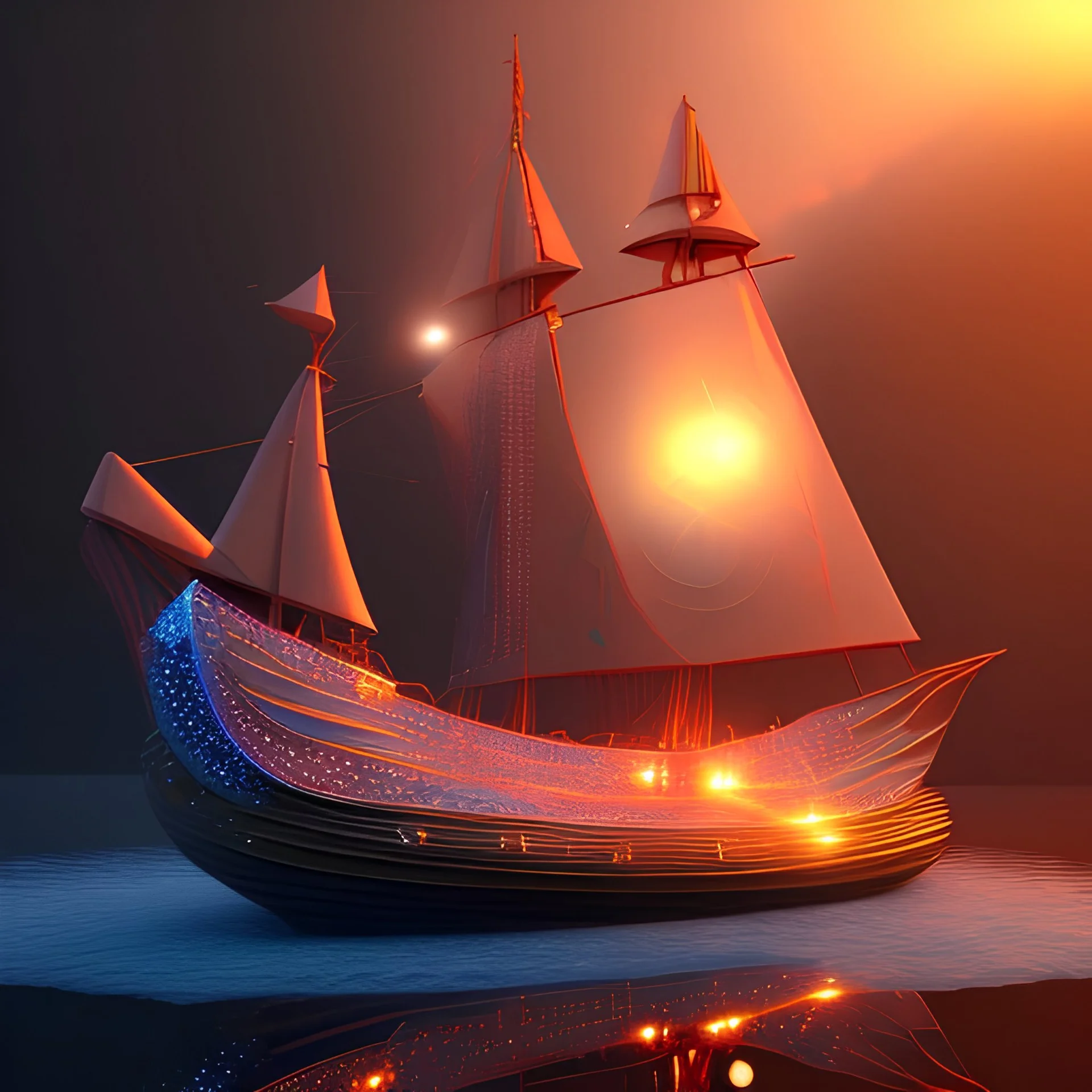 Beautiful crystal boat, 4K, 8K, 3D