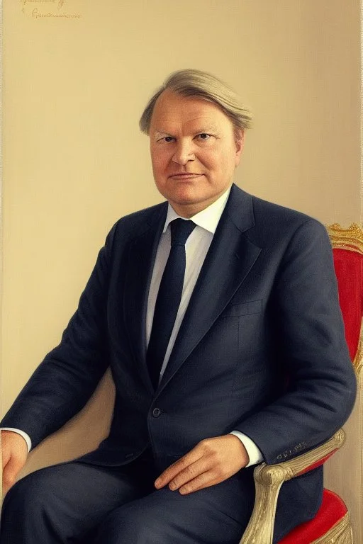 Pretty Portrait of a rich socialdemocratic norwegian male president in 2068