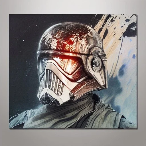 photorealistic luke skywalker helmet with weathered painting , illustration on coarse canvas by <agnes cecile> and <Yoji Shinkawa>, ornate and intricate details , soft smooth lighting, ultra detailed concept art,