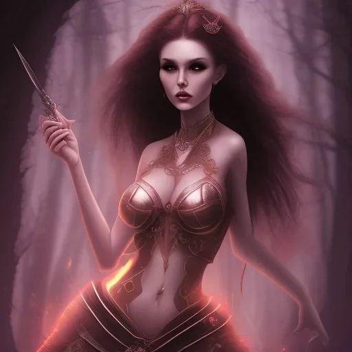  Womans witchs horners in the dark forest