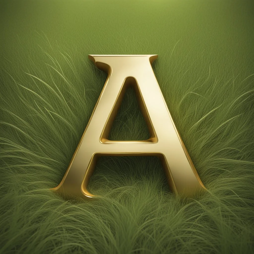 the letter A, 3d letter design, made of shiny gold metallic finish, kept on natural grass, highly realistic