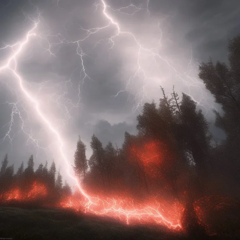 lightning bolt, red, storm, unreal engine, magic