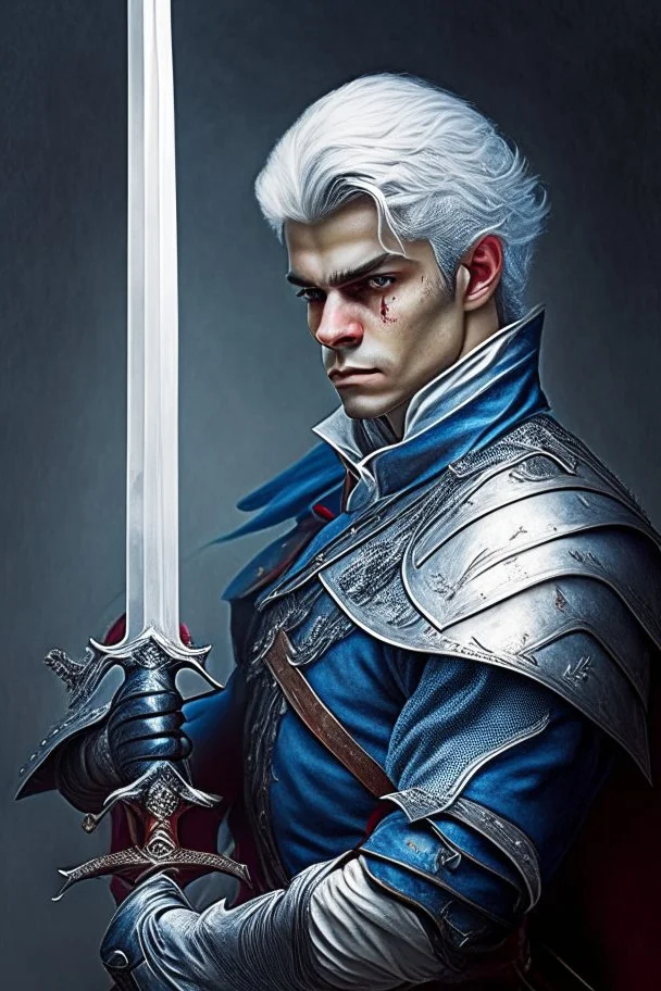 european gray hair young adult royal guard swordsman with rapier duelist