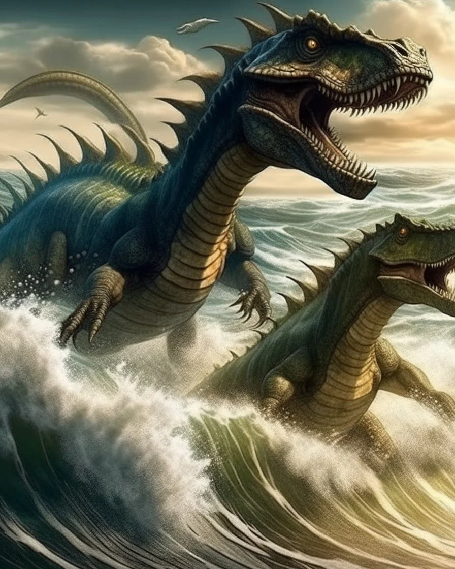 War between dinosaurs and waves