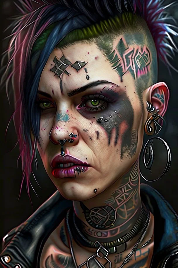 punk girl with black hair and tattoos on Craiyon