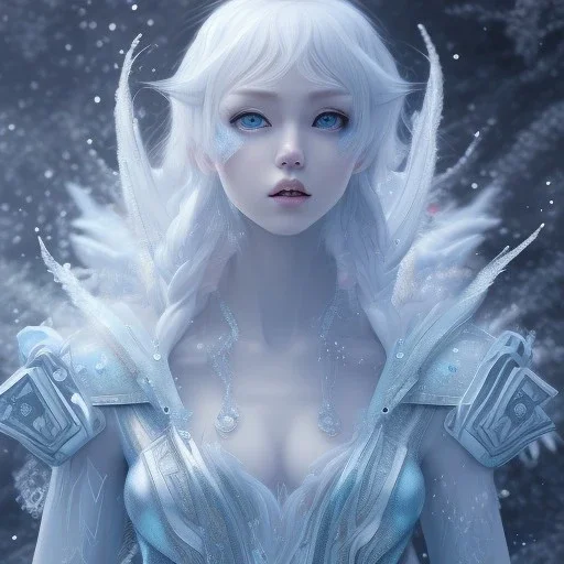 icy blue, anime, elve ,feathers , fae, majestic, ominous, ice, scales,frost on skin, dnd character portrait, intricate, oil on canvas, masterpiece, expert, insanely detailed, 4k resolution, retroanime style, cute big circular reflective eyes, cinematic smooth, intricate detail , soft smooth lighting, soft pastel colors, painted Rena