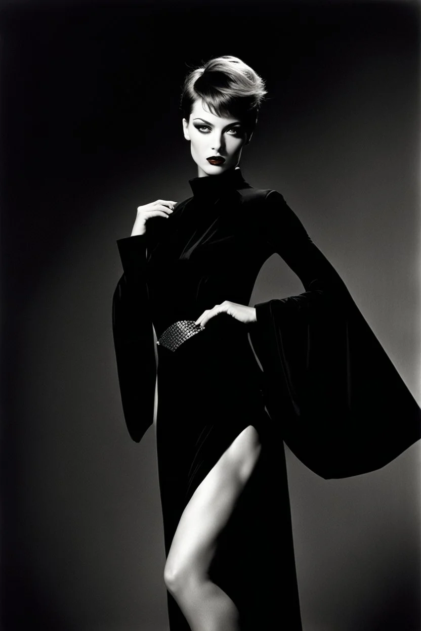 God, short-haired attractive woman, glamour medium format photography, imperfections, weirdness, 18-years old, best boo bs ever, helmut newton's fantasy, female perfection, godess, lustful dream model, eva-costume, black studio background, 1990's, bilitis, tendres cousines, david hamilton, dancer, crazy horse paris, b&w photo