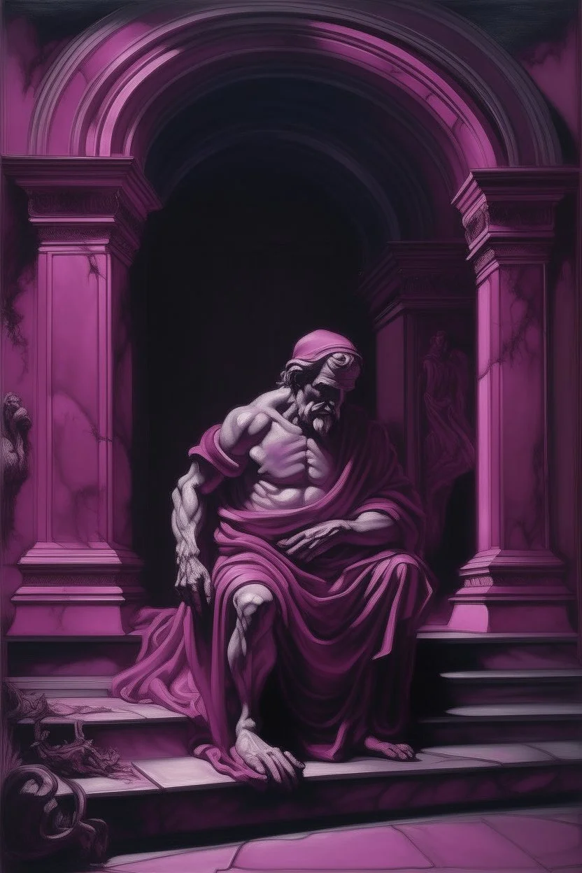 A dark magenta paranormal penitentiary painted by Michelangelo di Lodovico Buonarroti Simoni