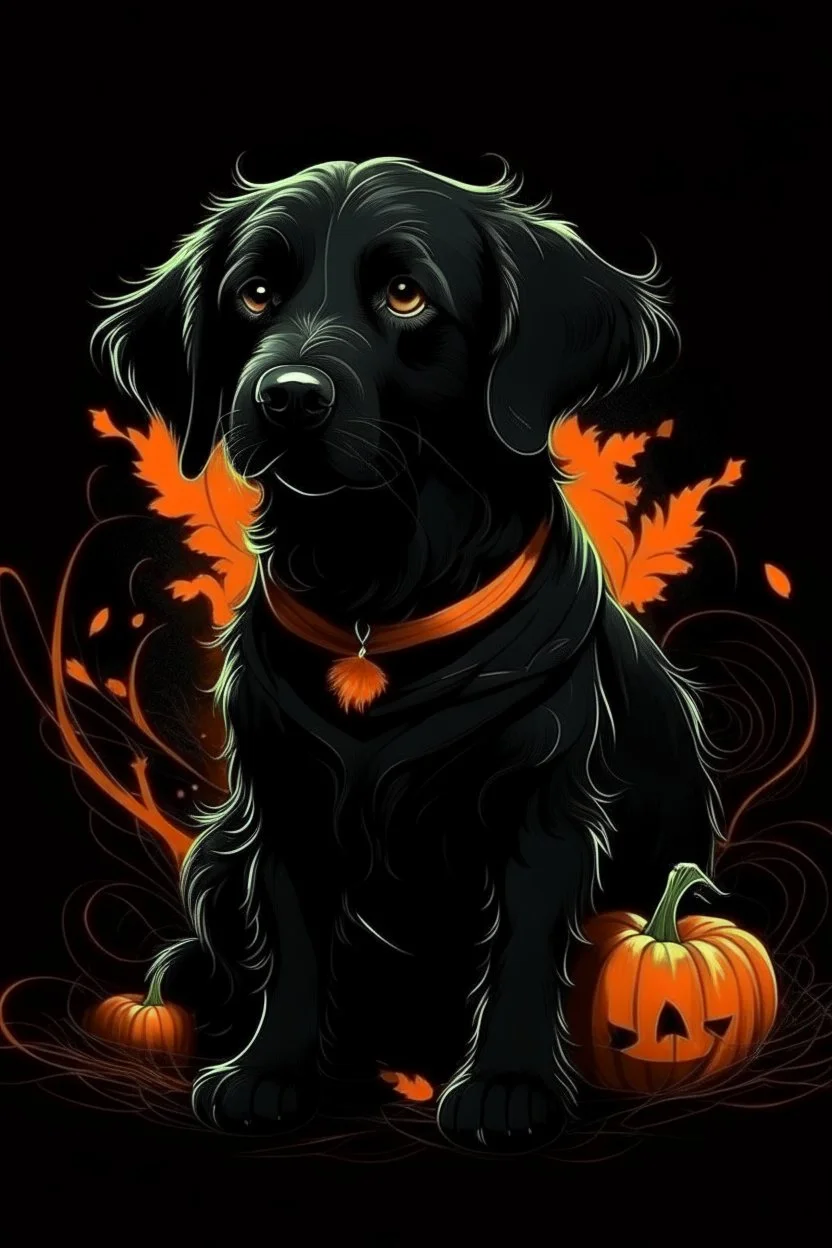 graphic Halloween, black dog, furry