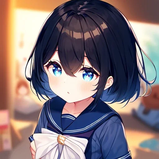 Clear focus,High resolution, Black short fluffy hair, and blue eyes, wearing a sailor uniform, Baby