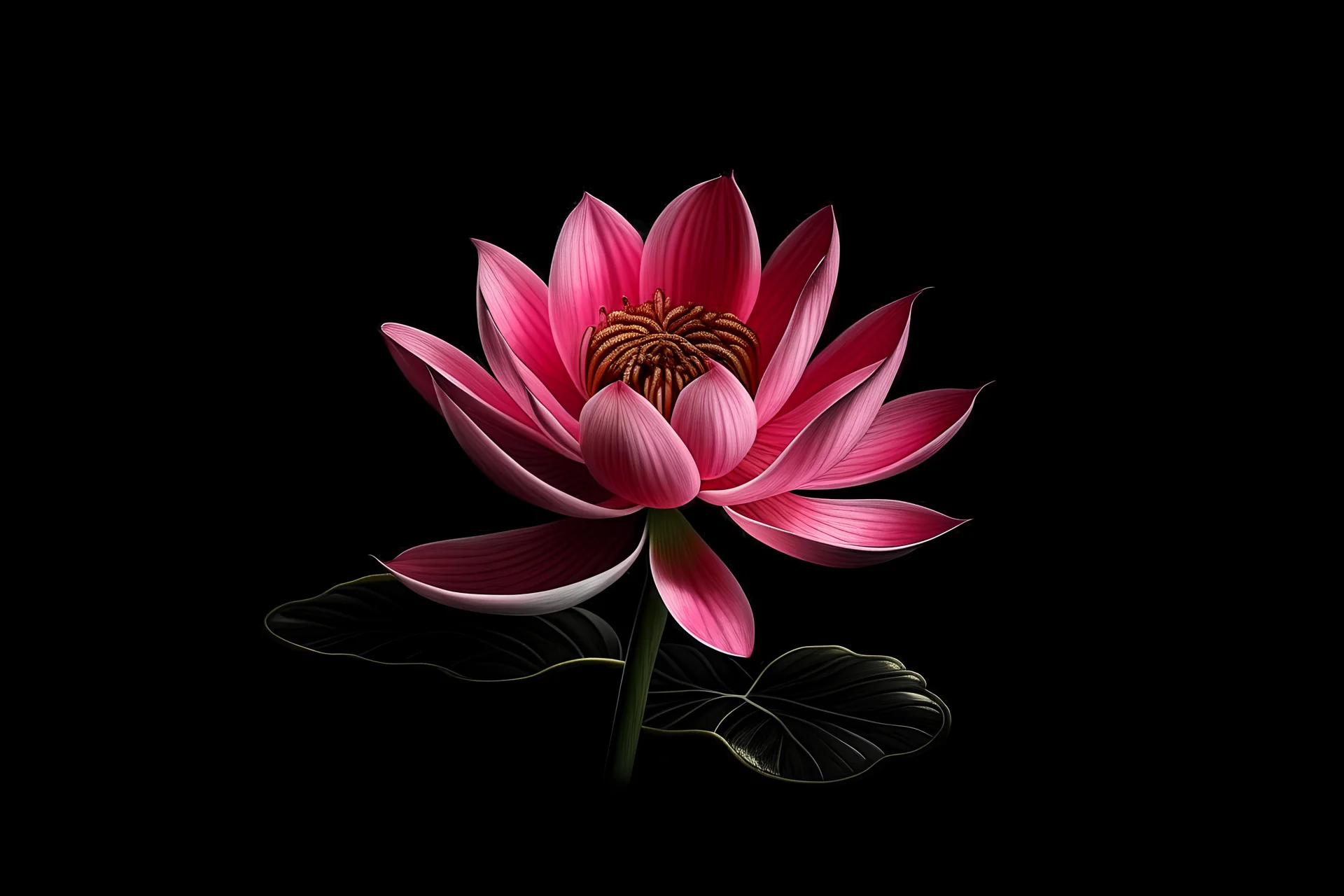 Draw a pink waterlily in black background