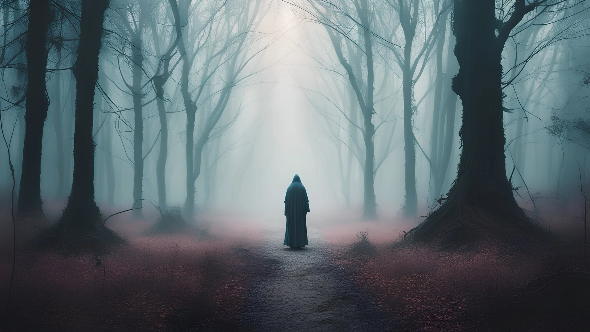 (-A hauntingly beautiful scene featuring a lone figure wandering through a misty, ethereal forest. The lighting is soft and dreamlike, and the scene is filled with intricate details and natural textures.) , Cyber_Egypt , cyberpunk , Professional photography, pastel colors , Occult art, occultism, surreal art, Occult, reflective materials , artistic photography, new age, illuminati, gnosticism, minimalism, Occult, sacred,