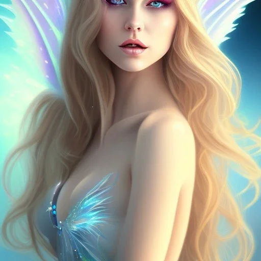 magnifique belle sexy fairy souriante avec de magnifiques ailes et des cheveux longs blonds,yeux bleus