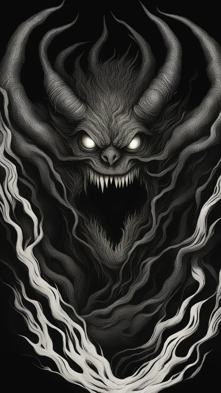 Your phone's background image represents an extremely dark and mysterious scene. The image features a pitch-black background, creating an aura of mystery and intrigue. Deep within the image, a cryptic monster is faintly visible, sporting a sly smile on its face. The monster's features appear enigmatic and profound, capturing the viewer's attention and arousing curiosity. The monster is subtly portrayed in the image, making it seem like a part of another mysterious world. The dark colors and dee
