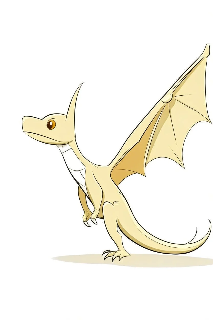 cute Pterodactyl dinosaur, cartoon style, in its natural habitat, full body, defined lines, no shadows, light white background, minimalist style, well outlined with uniform and regular lines