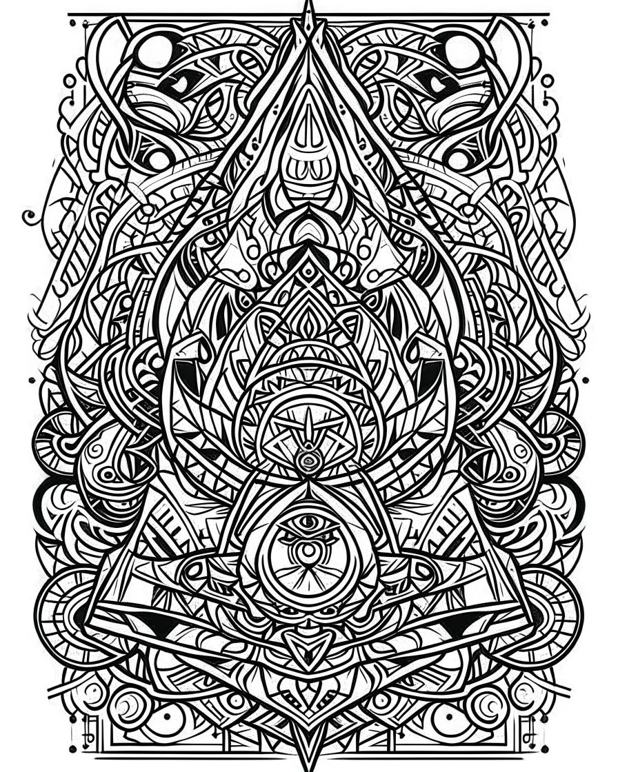 symetrical ace card tattoo, coloring book page, clean line art, adults drawing book, Black and white only, crisp black lines, sharp lines, coloring page for adults, black and white picture, lots of details, tattoo style,tattoo ideas, full body, without shadows and colors