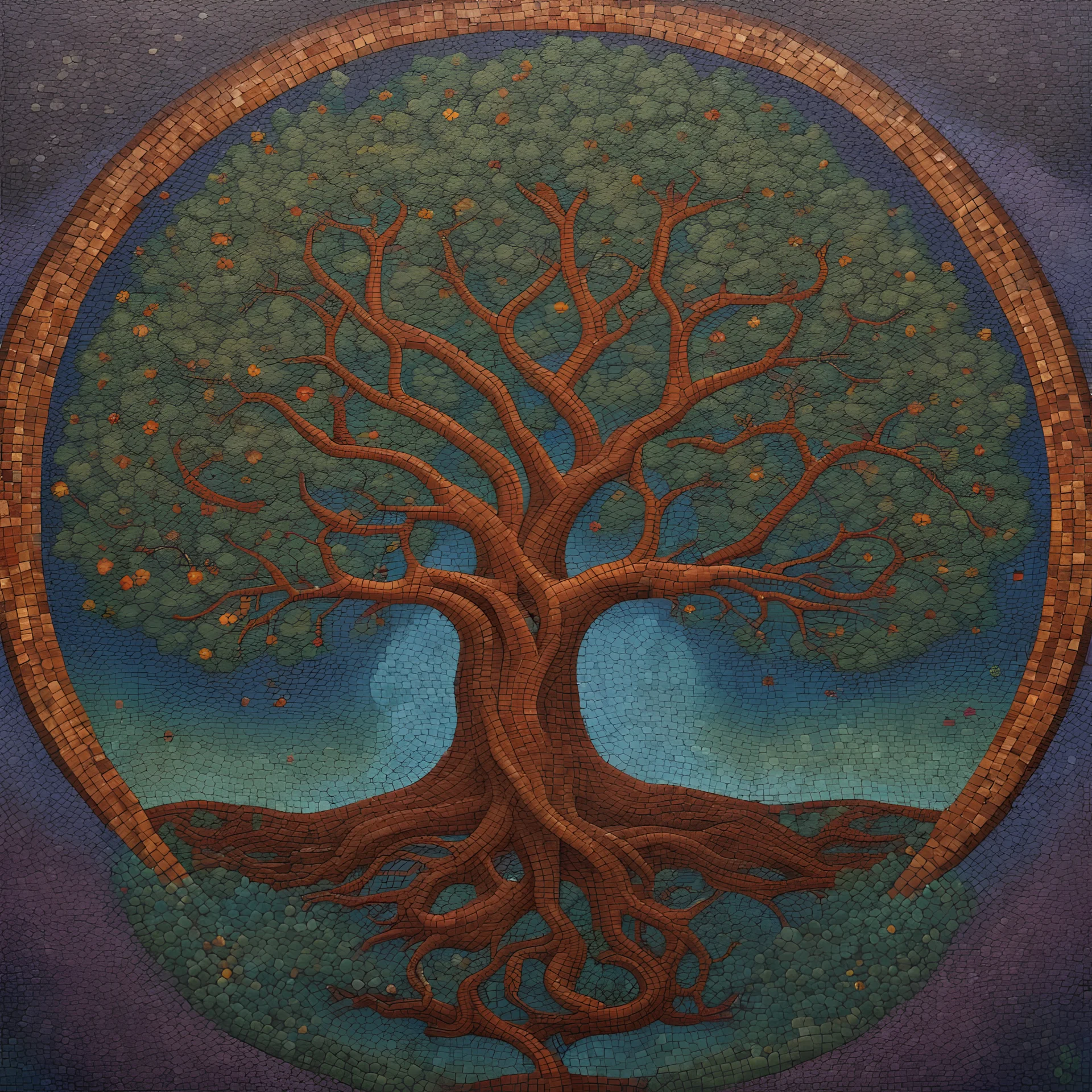 Yggdrasil Colorful Mosaic Painting, Tree of Life
