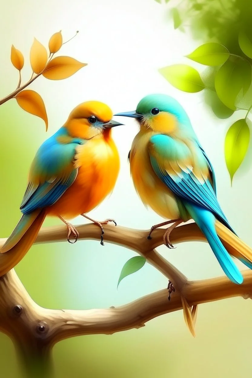 generate an image of couple bird sitting on the branch of tree with real views