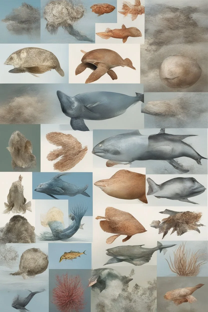 different variations of marine animals montage science book style