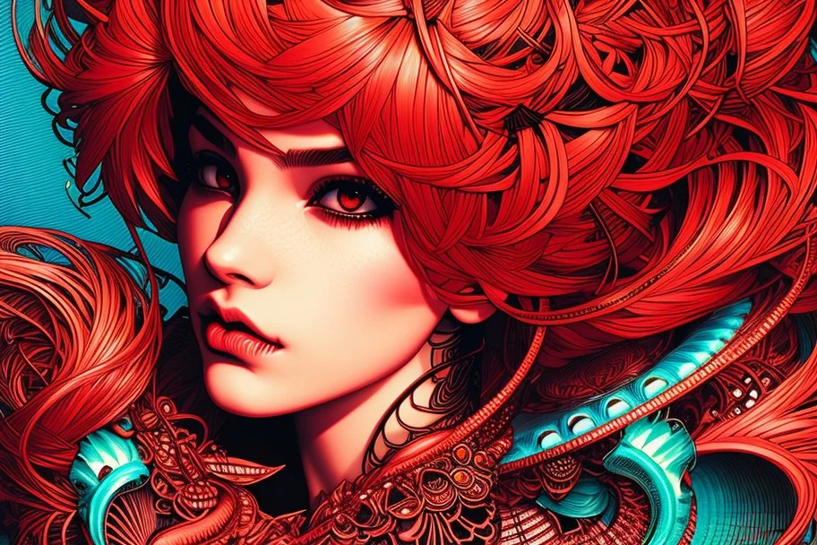beautiful punk girl, hyper detailed, intricately detailed, illustration by <kilian eng> <Yoji Shinkawa>, darkred tones,