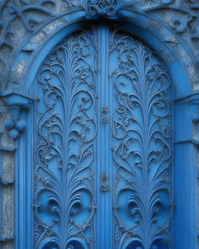 photo of a blue gothic gate,intricate details