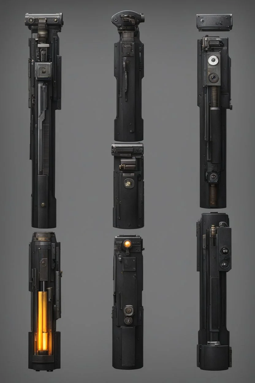 Portrait of a pistol shotgun, double barrel, bayonet, grande launcher, lights, switches, screens