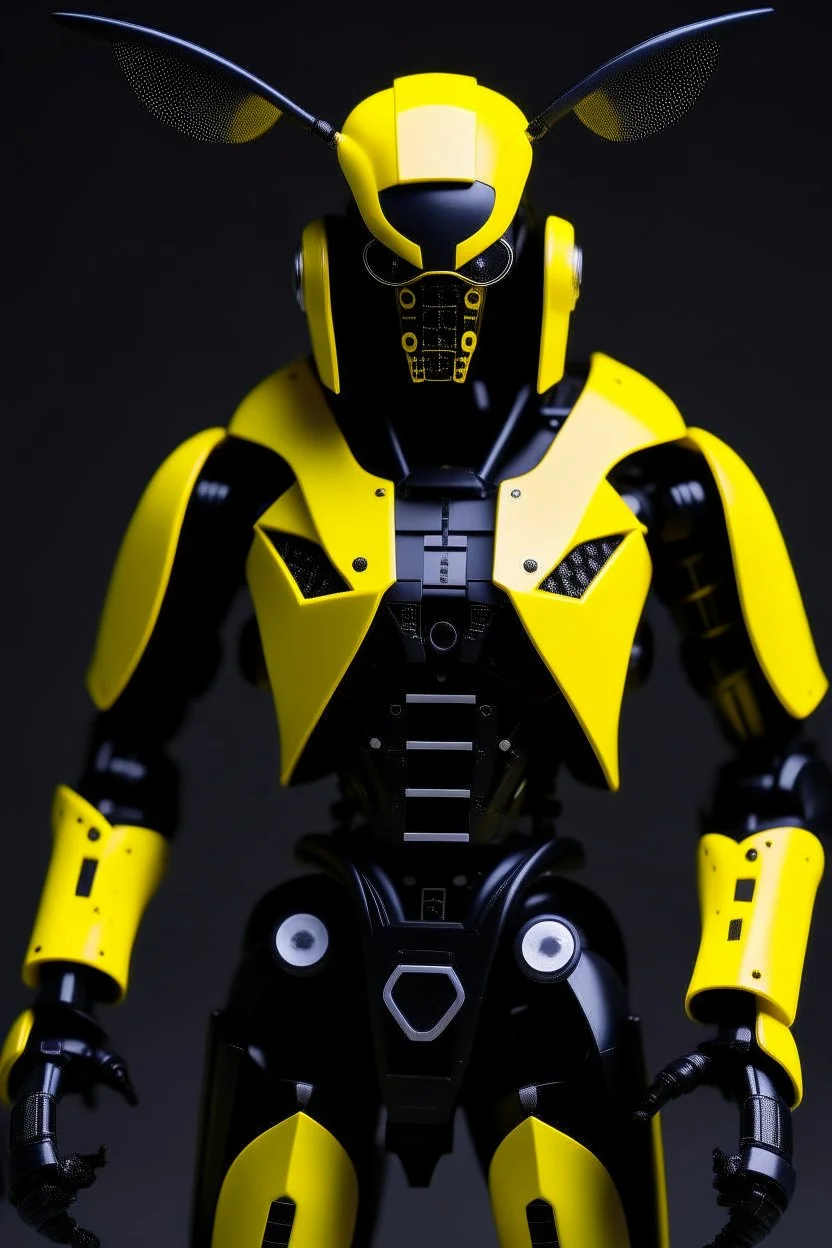 Yellow and black robotic beeman from the future with armor