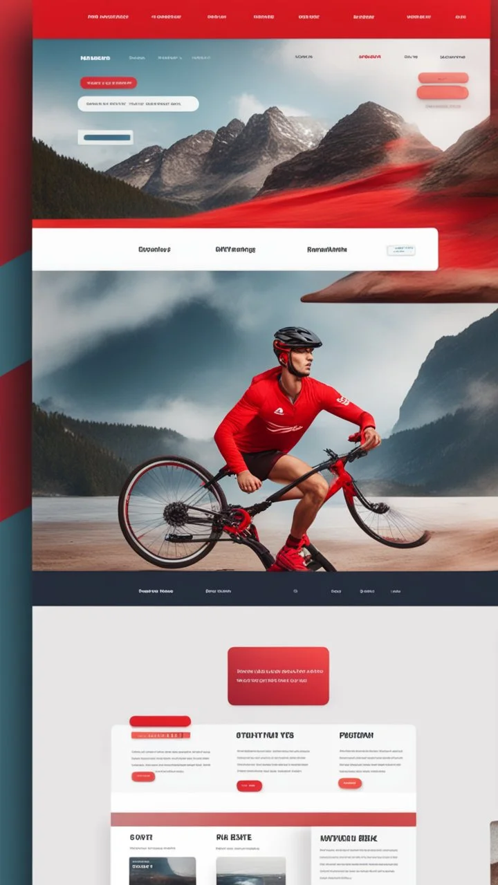 Design a user-friendly and visually appealing landing page for a sport website, prioritizing an intuitive user experience, red colors, power, skii, running, riding a bike, swimming