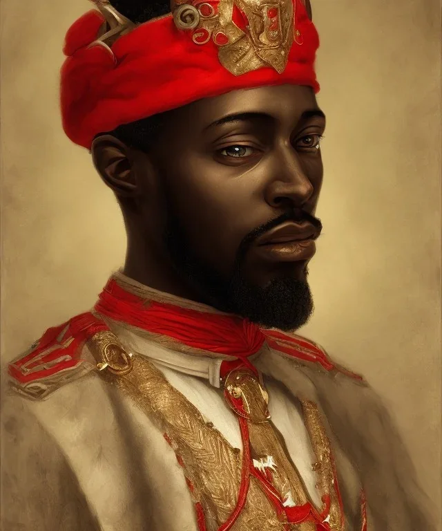 Negro Felipe, african slave, red uniform, red headband, short beard